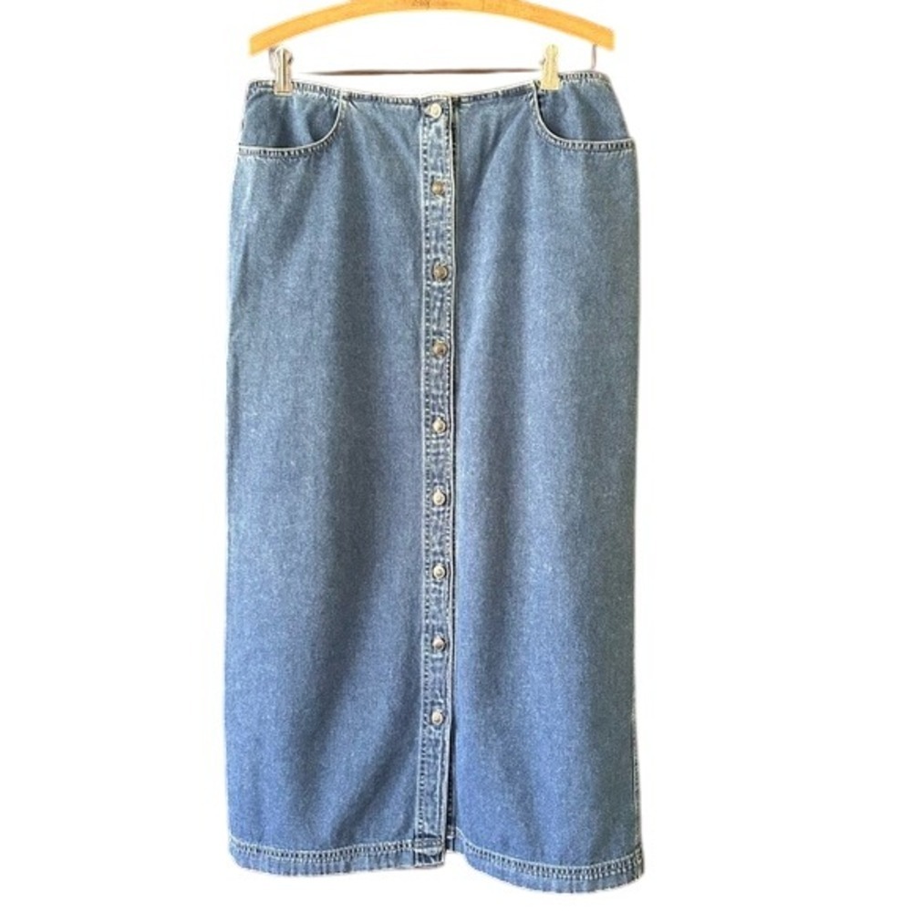 Womens Long Low Rise Denim Skirt Rafella Sport Size 12 Vintage Y2K Button Front